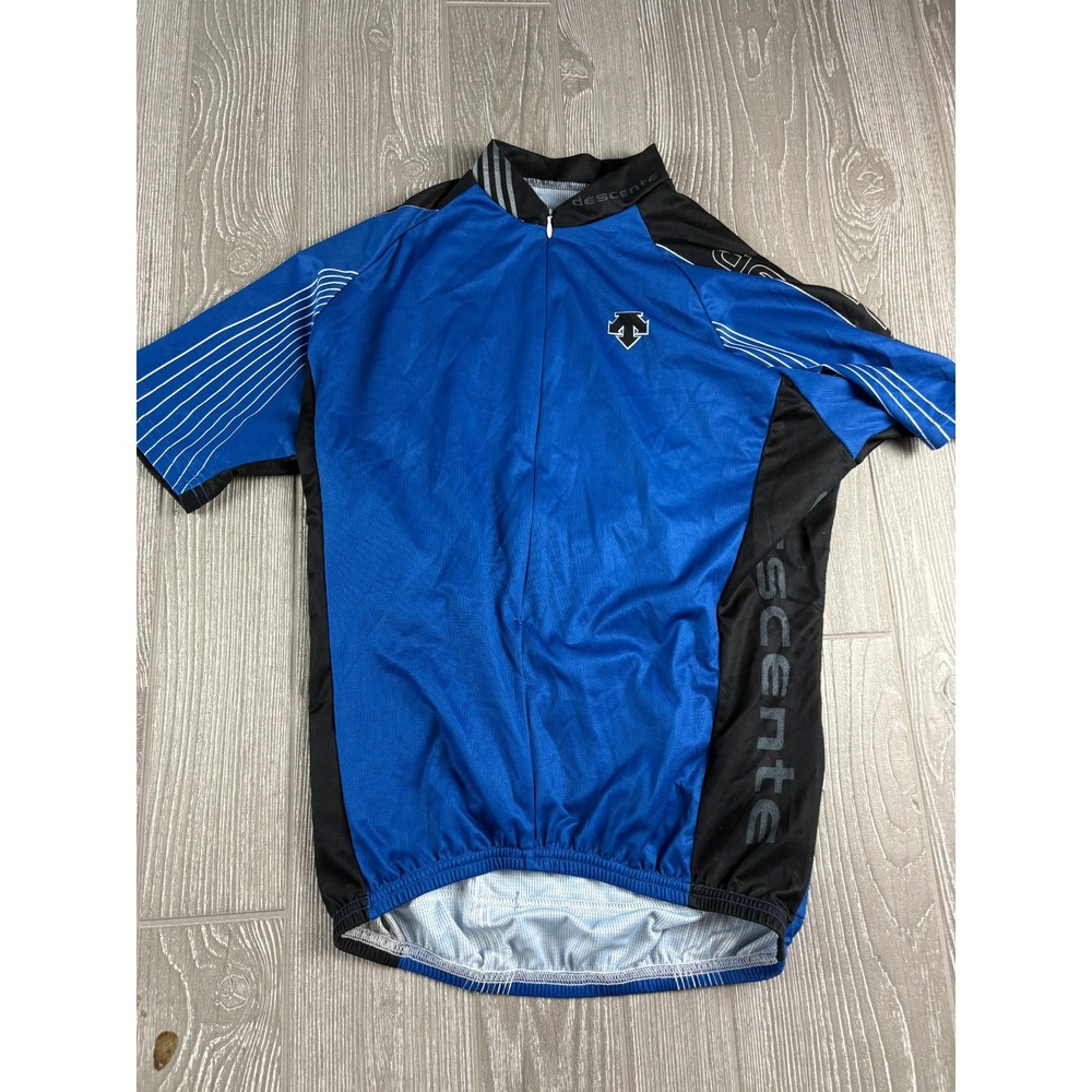 Descente Cycling Jersey Blue Black Short Sleeve Zip Mens Size Medium